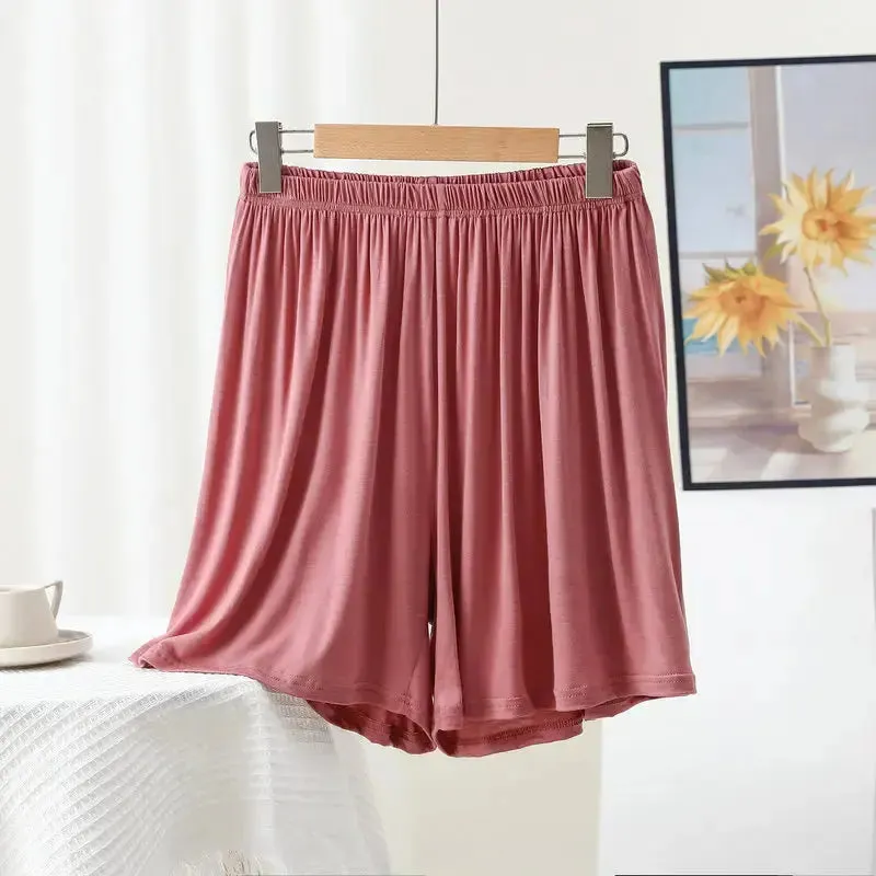 High waist Modal Shorts Summer Women's Casual sleep Pants over the knee Plus size Solid color wide leg safety pants