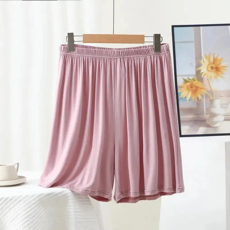 High waist Modal Shorts Summer Women's Casual sleep Pants over the knee Plus size Solid color wide leg safety pants