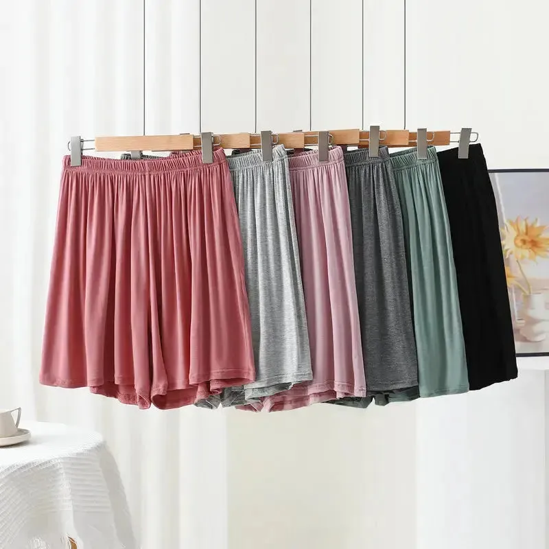 High waist Modal Shorts Summer Women's Casual sleep Pants over the knee Plus size Solid color wide leg safety pants