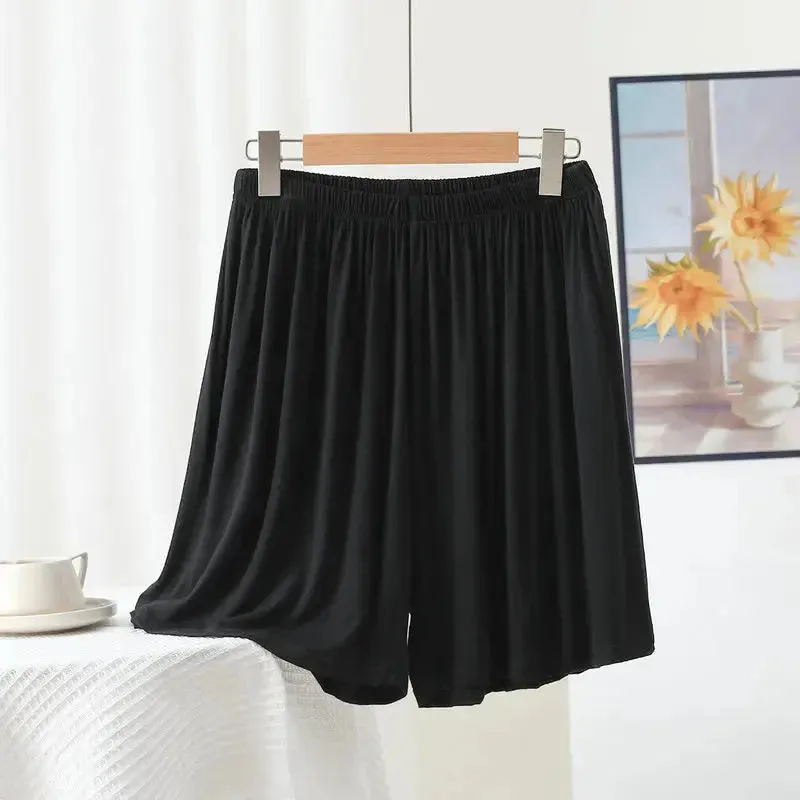 High waist Modal Shorts Summer Women's Casual sleep Pants over the knee Plus size Solid color wide leg safety pants