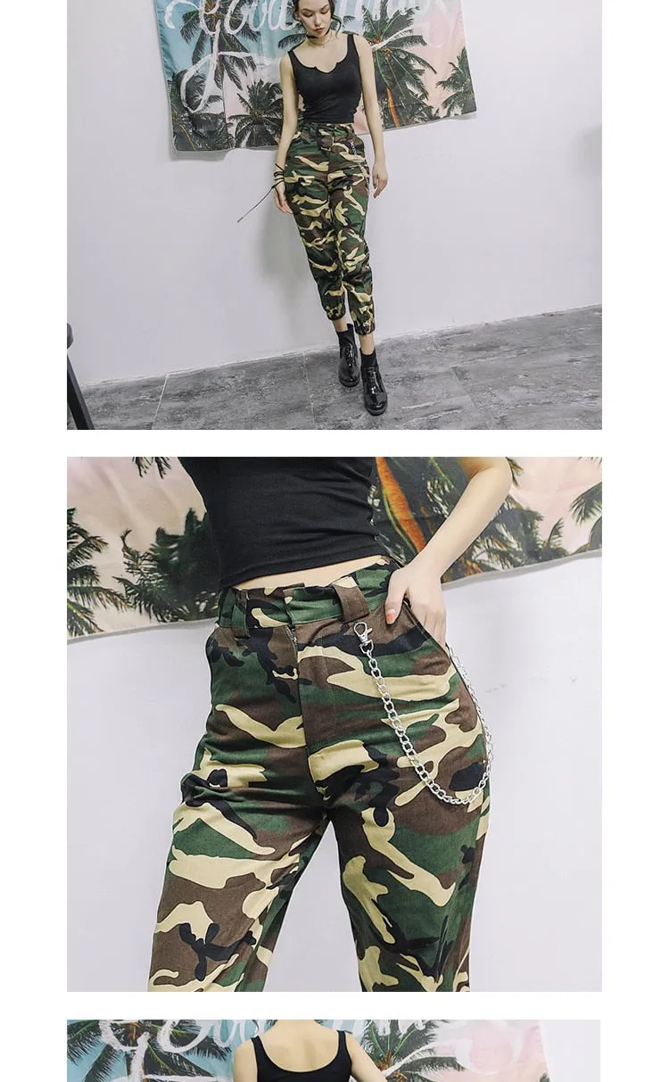 High waist pants camouflage loose joggers  for women a
