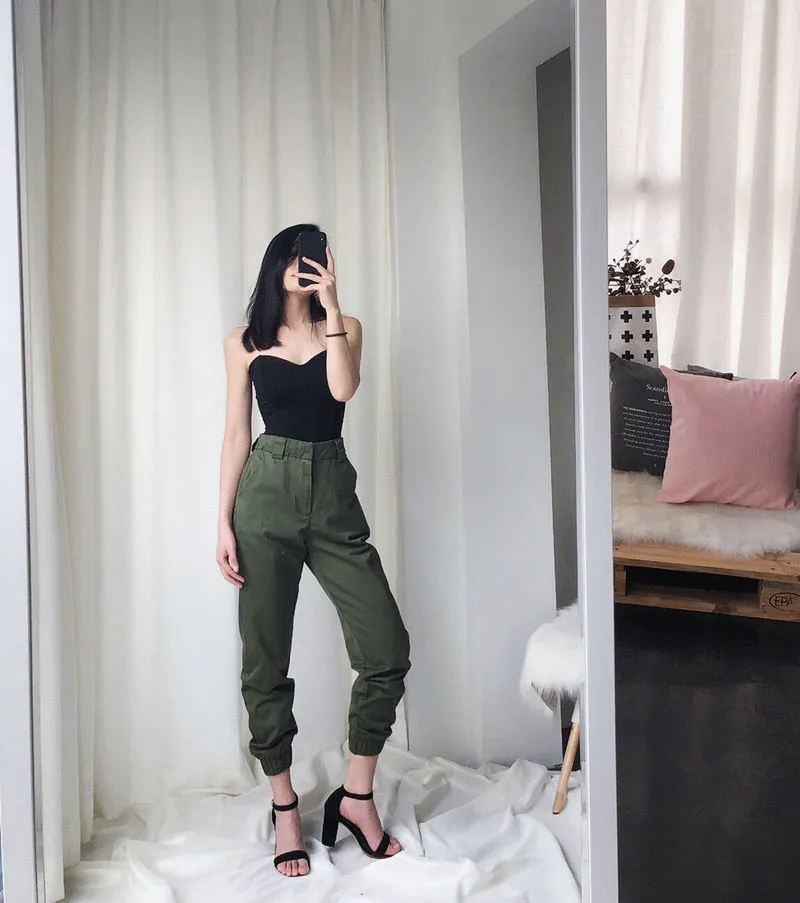 High waist pants camouflage loose joggers  for women a