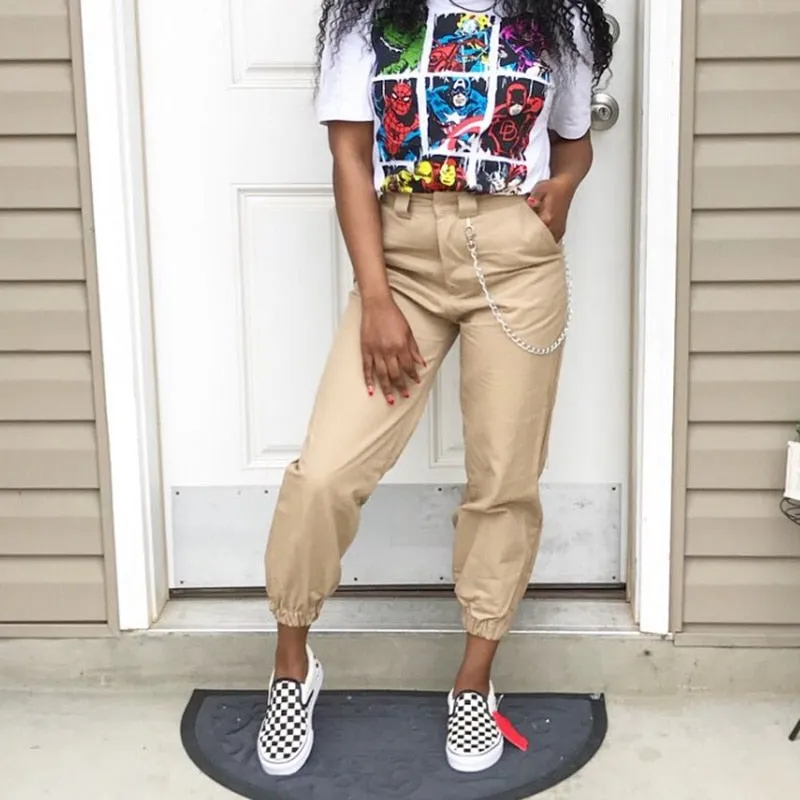 High waist pants camouflage loose joggers  for women a
