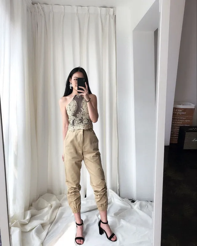 High waist pants camouflage loose joggers  for women a