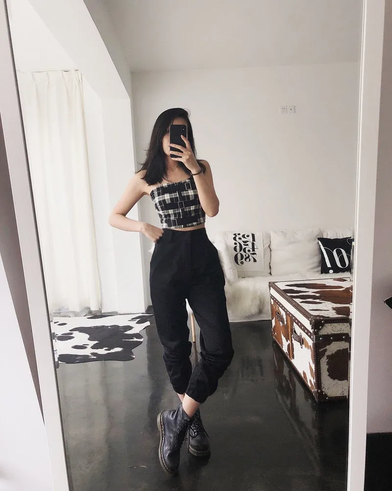High waist pants camouflage loose joggers  for women a