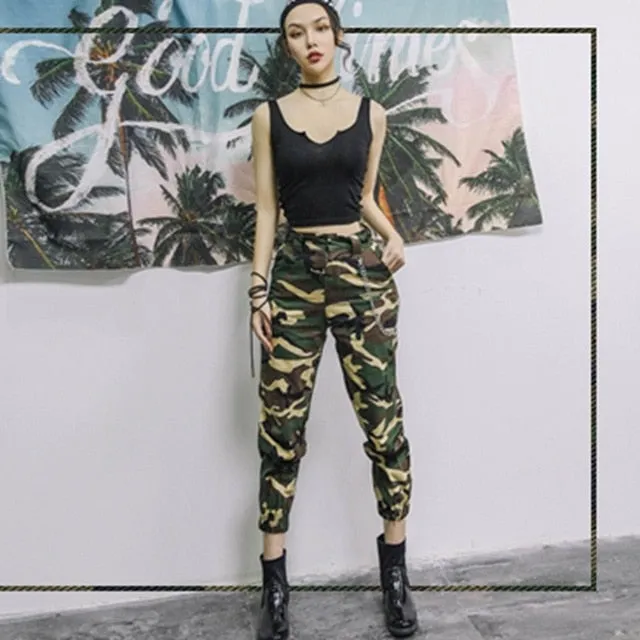 High waist pants camouflage loose joggers  for women a