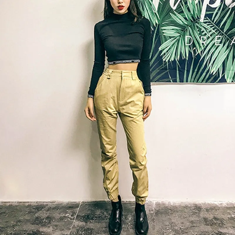 High waist pants camouflage loose joggers  for women a