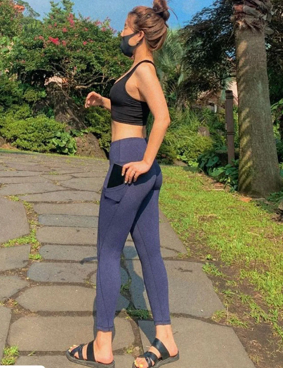 High Waist Side Pockets Biking Pants navy ins_Biking