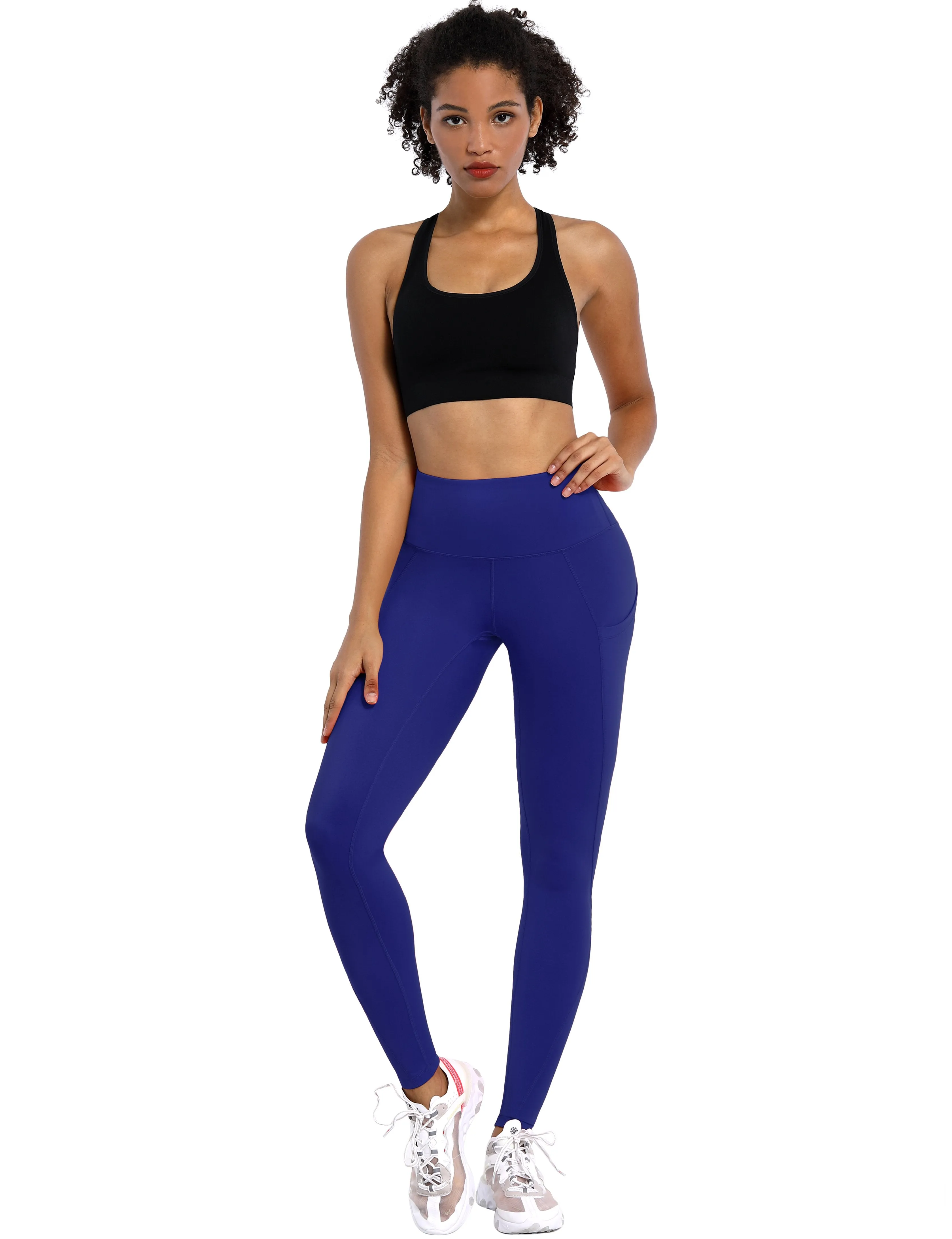High Waist Side Pockets Biking Pants navy ins_Biking