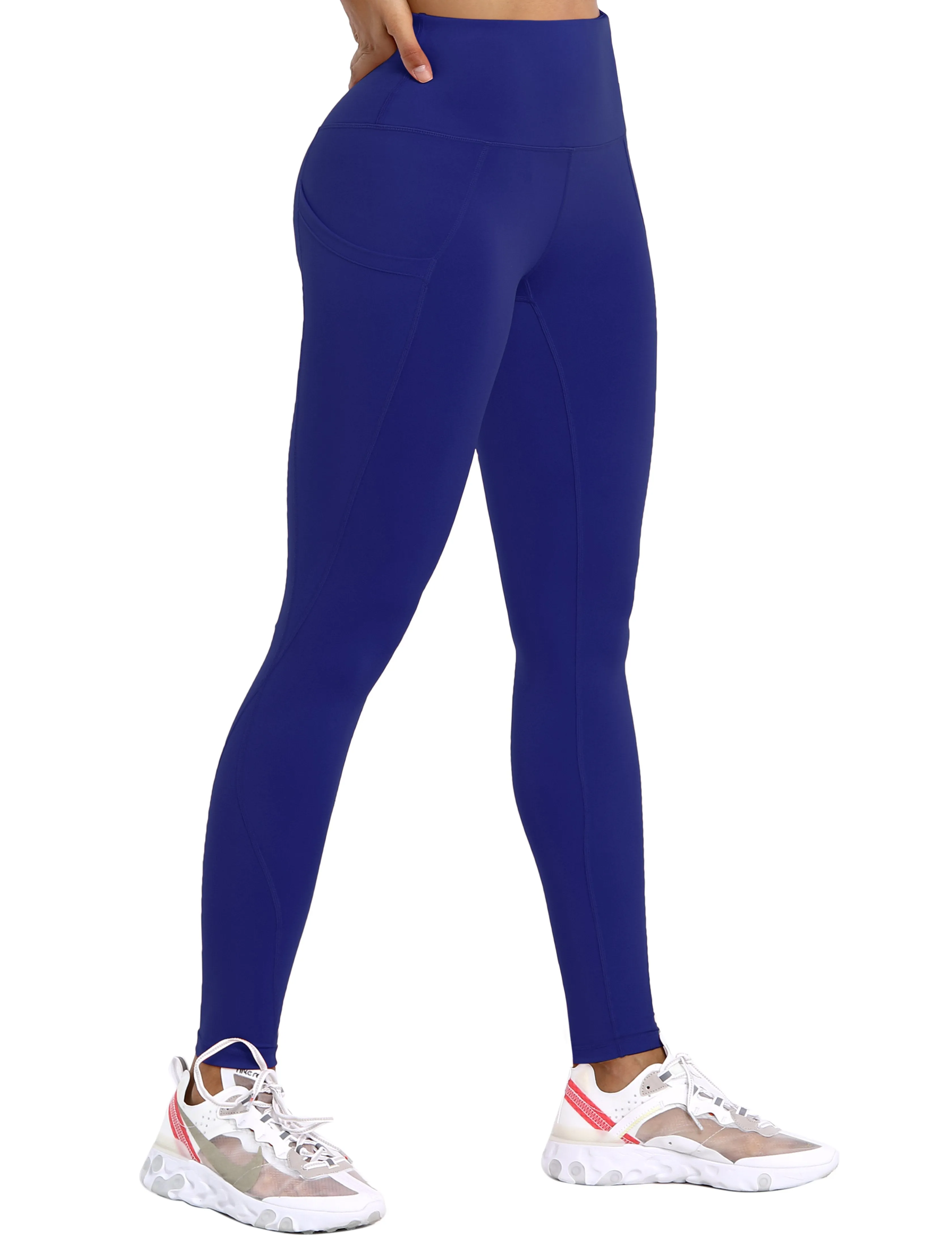 High Waist Side Pockets Biking Pants navy ins_Biking