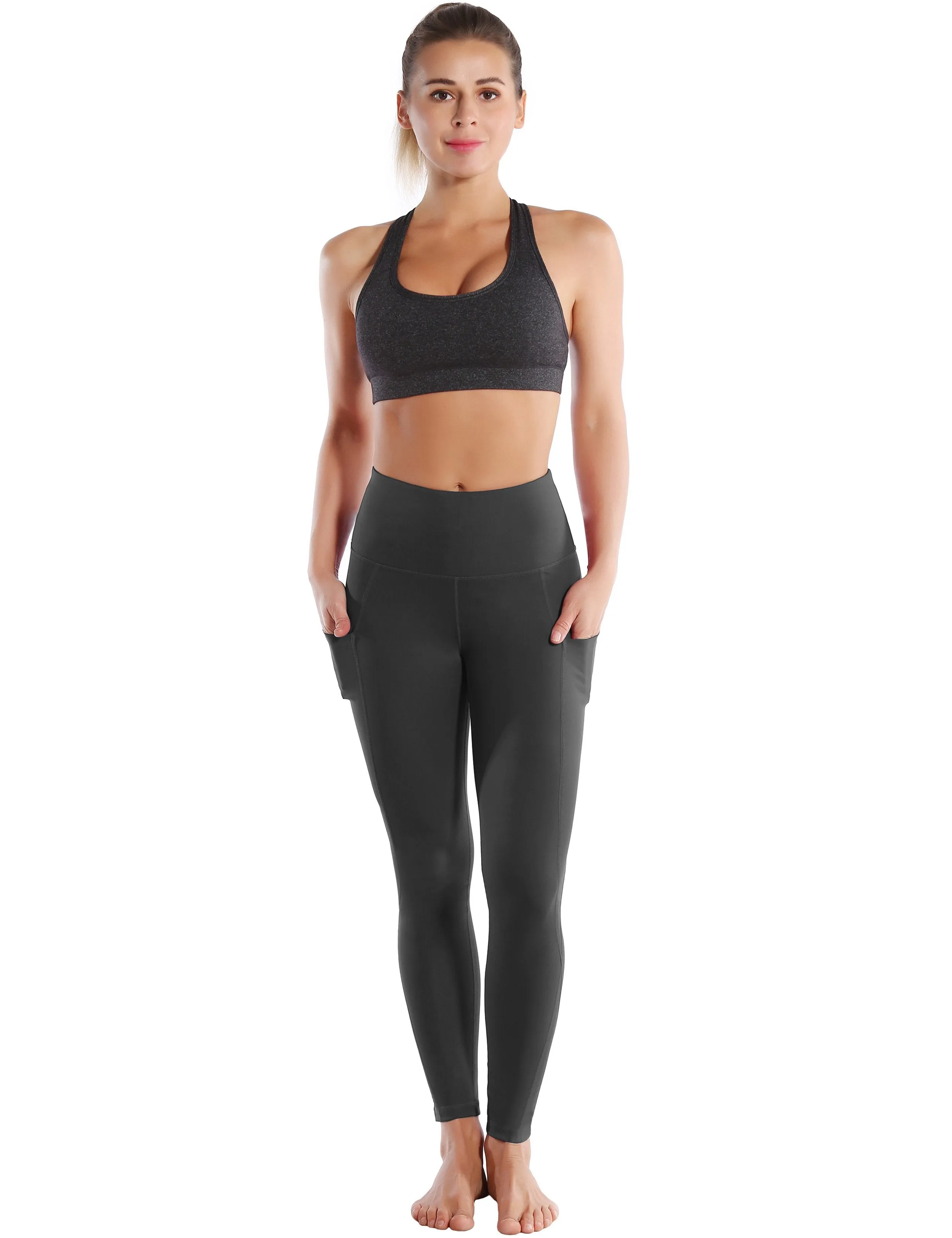 High Waist Side Pockets Biking Pants shadowcharcoal ins_Biking