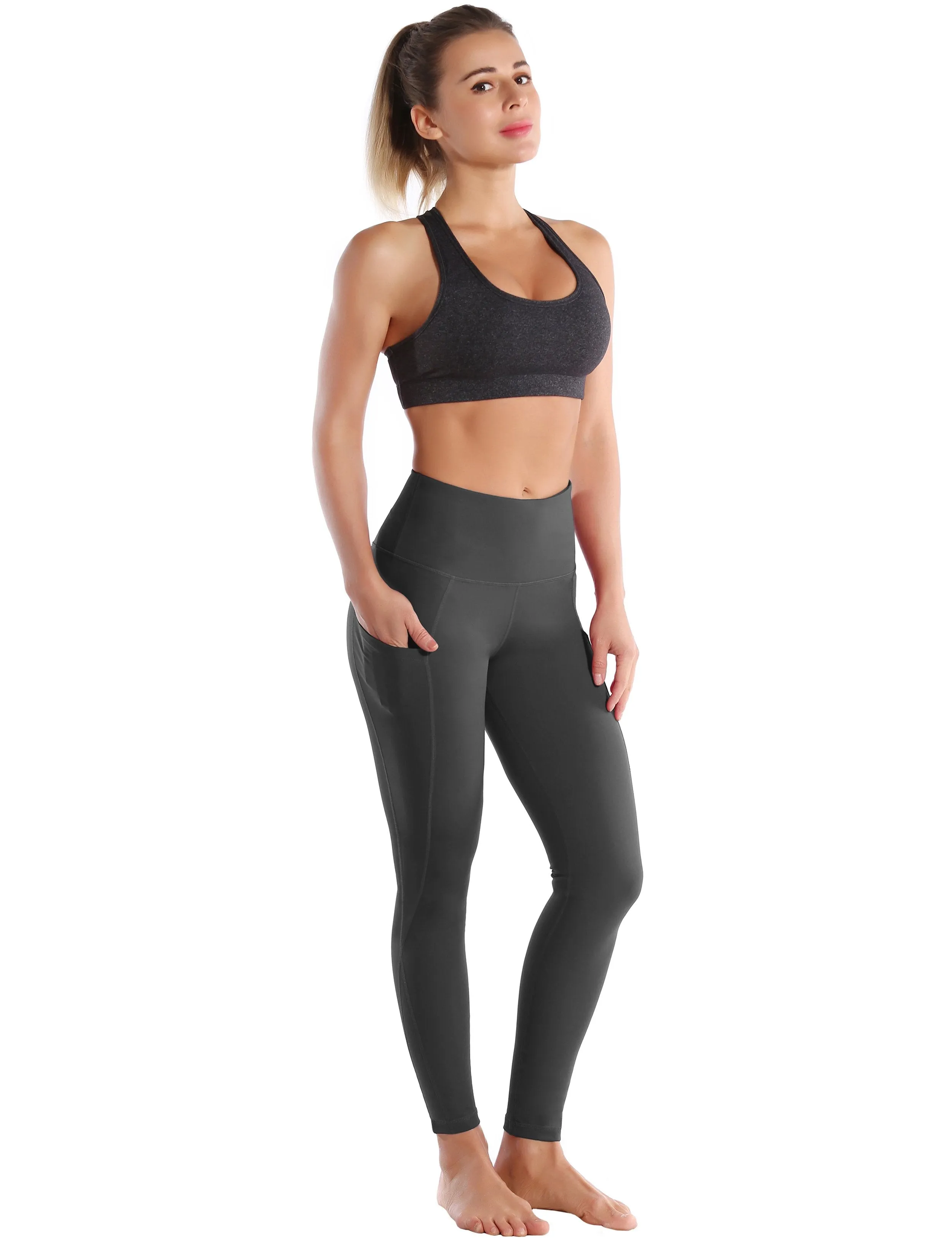 High Waist Side Pockets Biking Pants shadowcharcoal ins_Biking