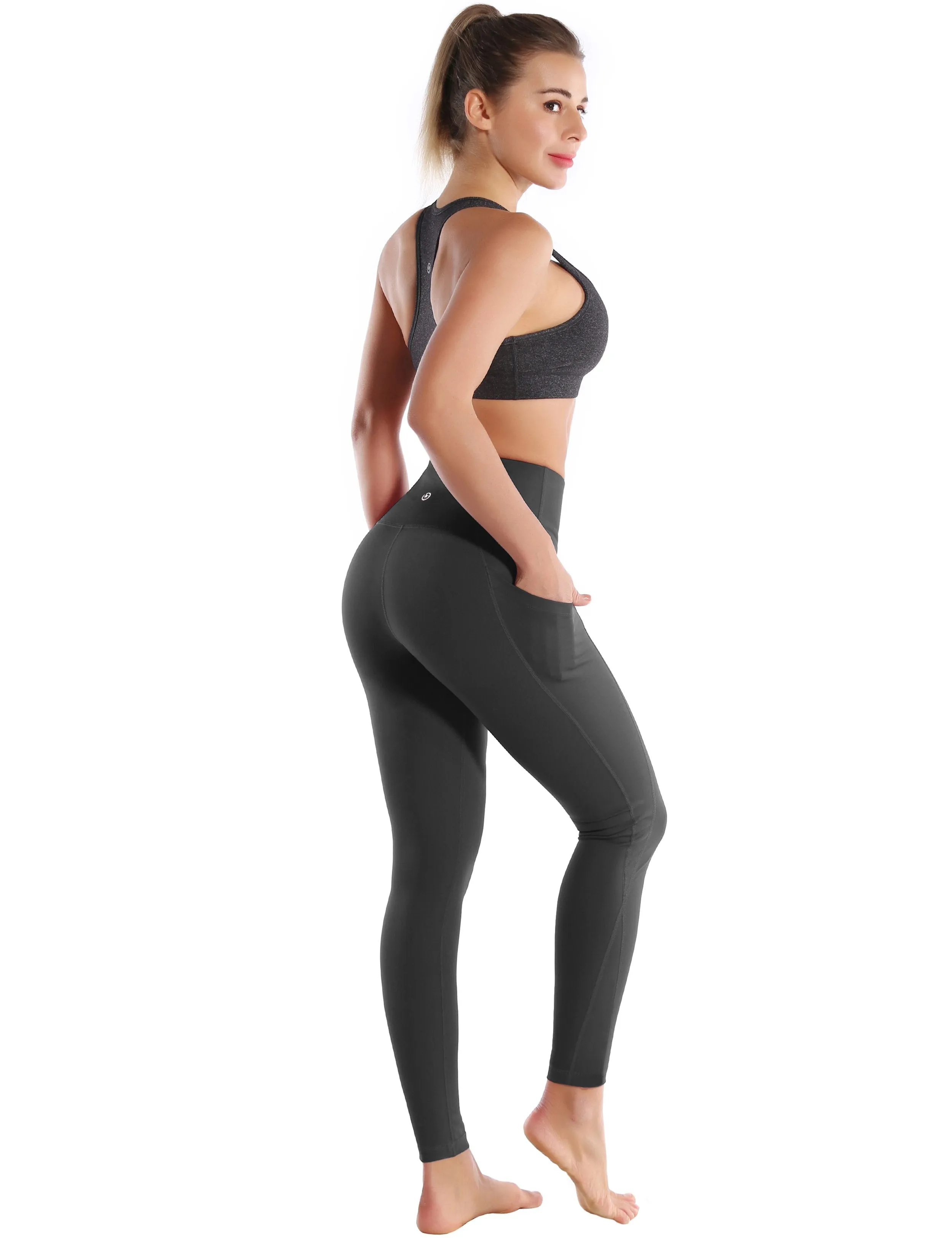High Waist Side Pockets Biking Pants shadowcharcoal ins_Biking