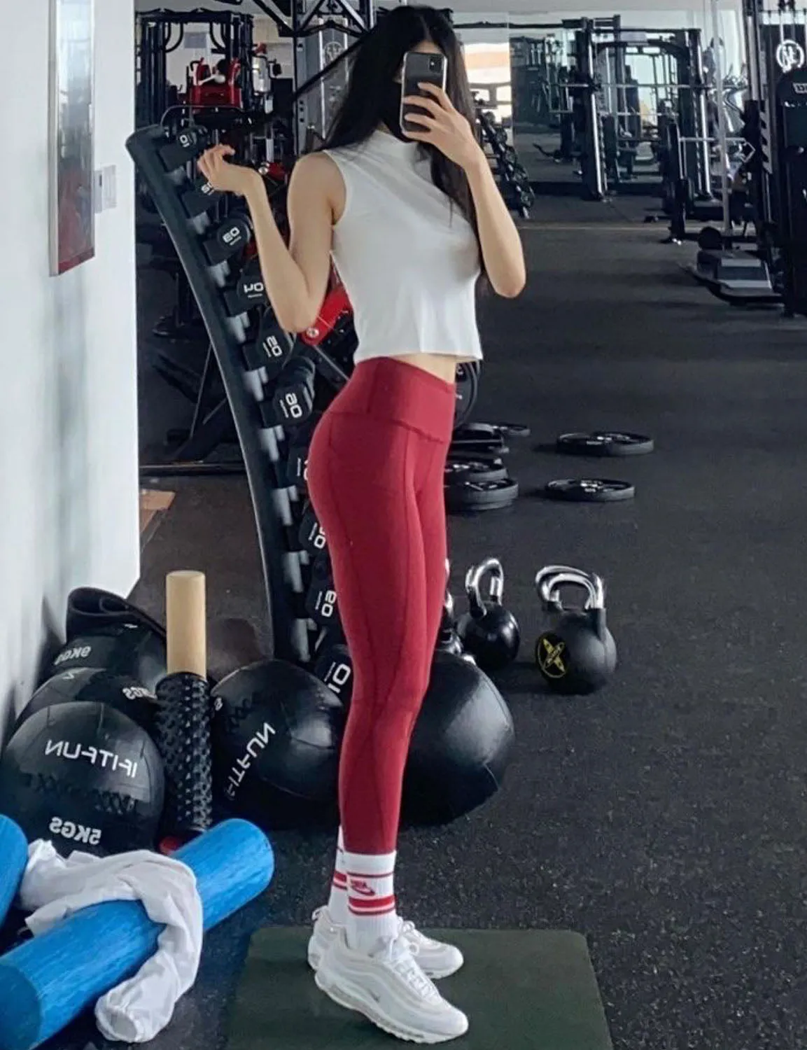 High Waist Side Pockets Golf Pants cherryred ins_Golf