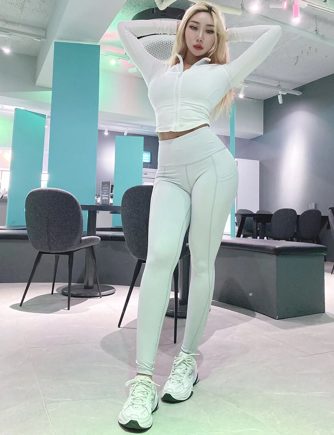 High Waist Side Pockets Gym Pants lightgray ins_Gym