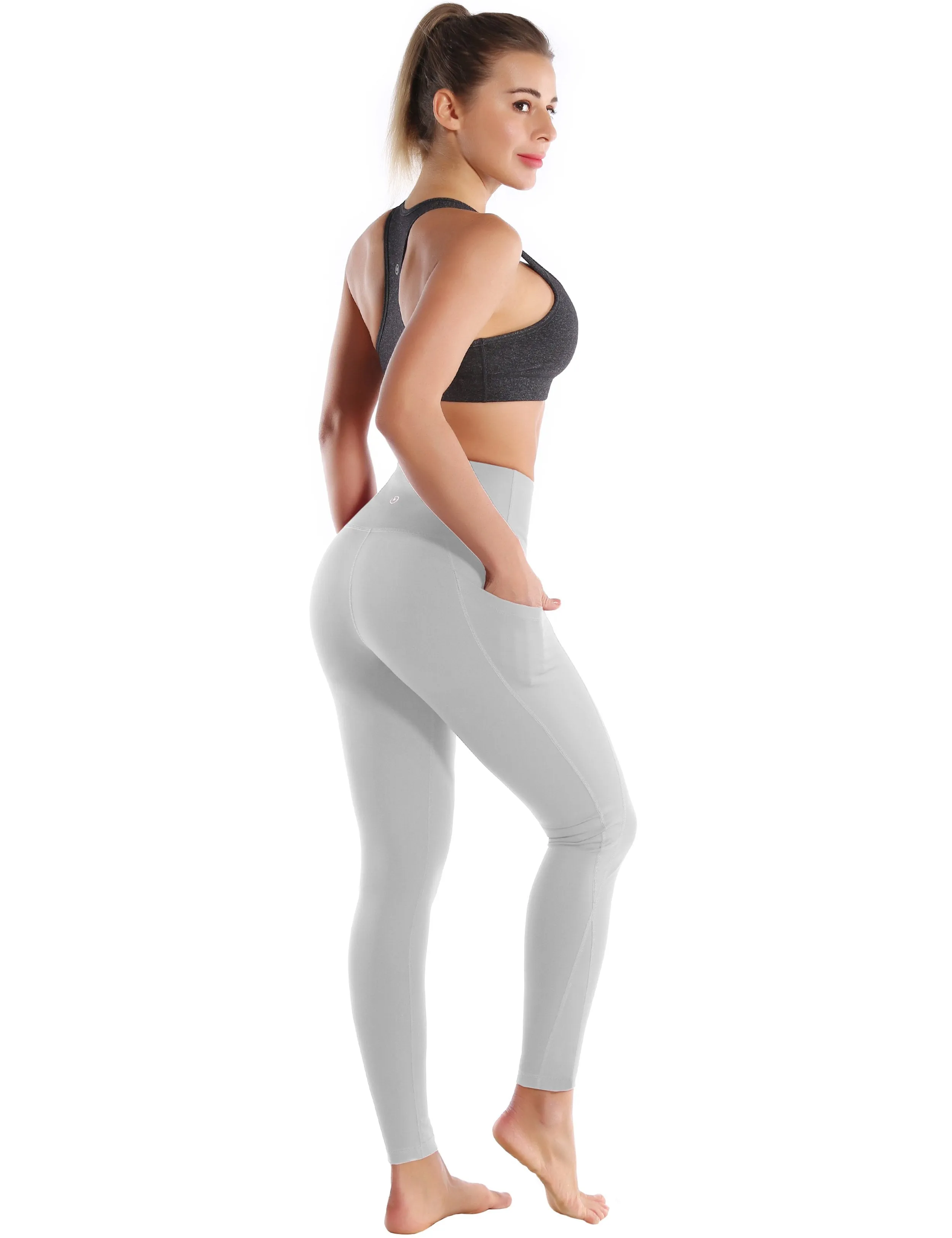 High Waist Side Pockets Gym Pants lightgray ins_Gym