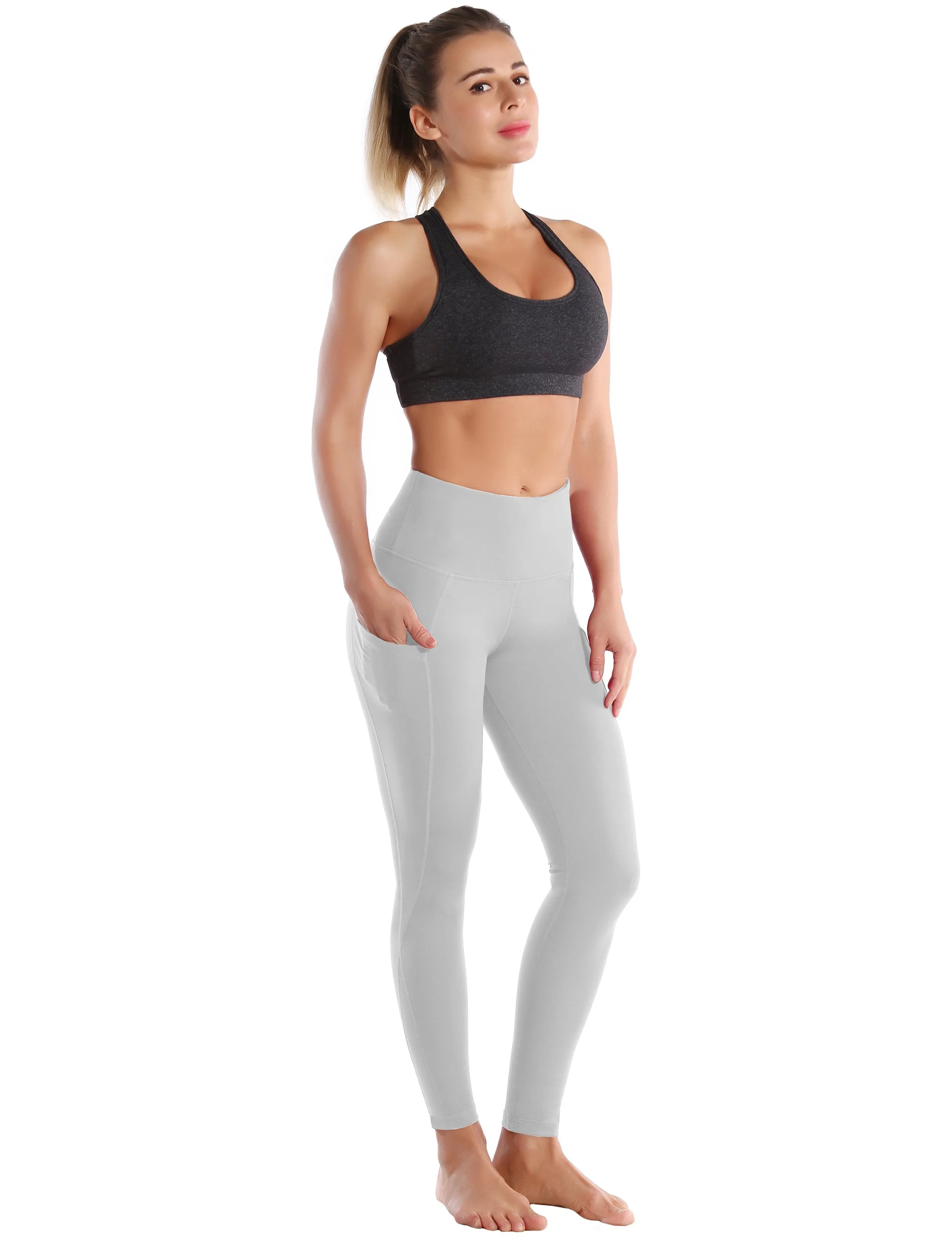 High Waist Side Pockets Gym Pants lightgray ins_Gym