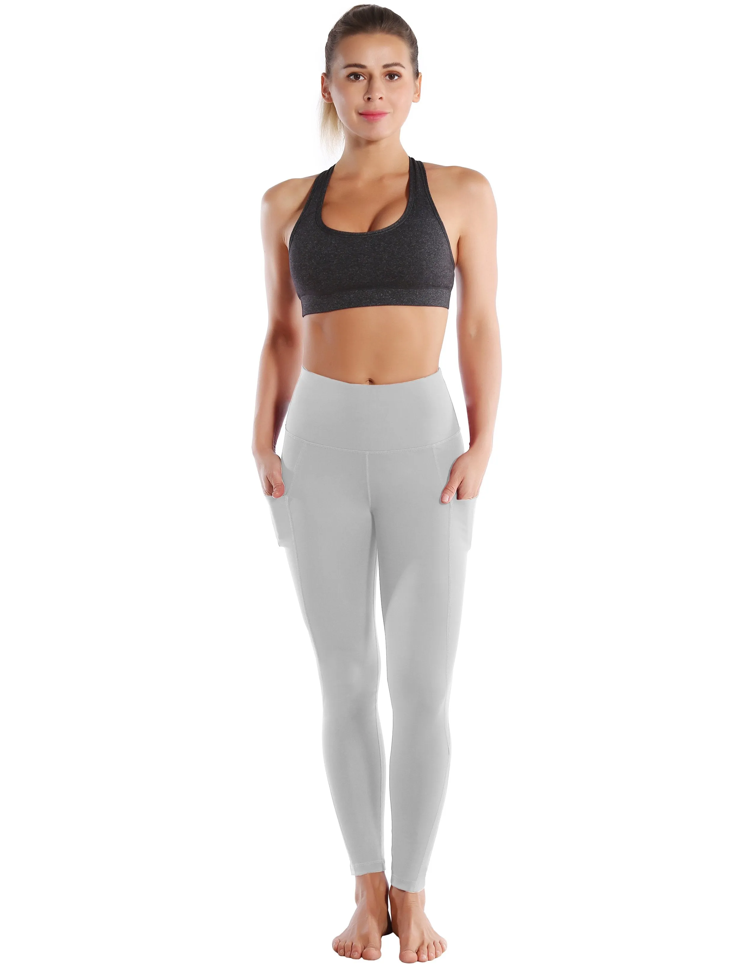 High Waist Side Pockets Gym Pants lightgray ins_Gym