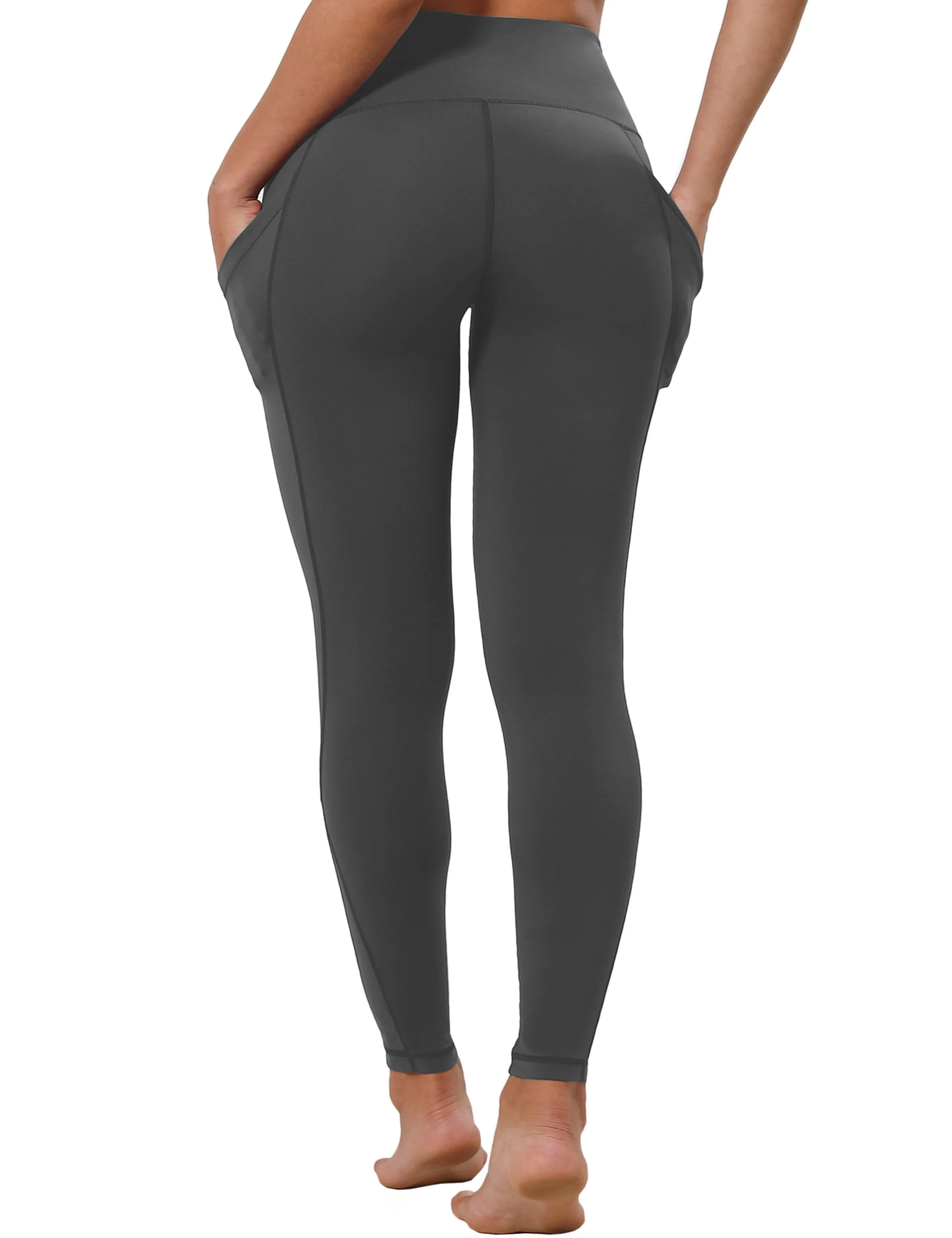 High Waist Side Pockets Gym Pants shadowcharcoal ins_Gym