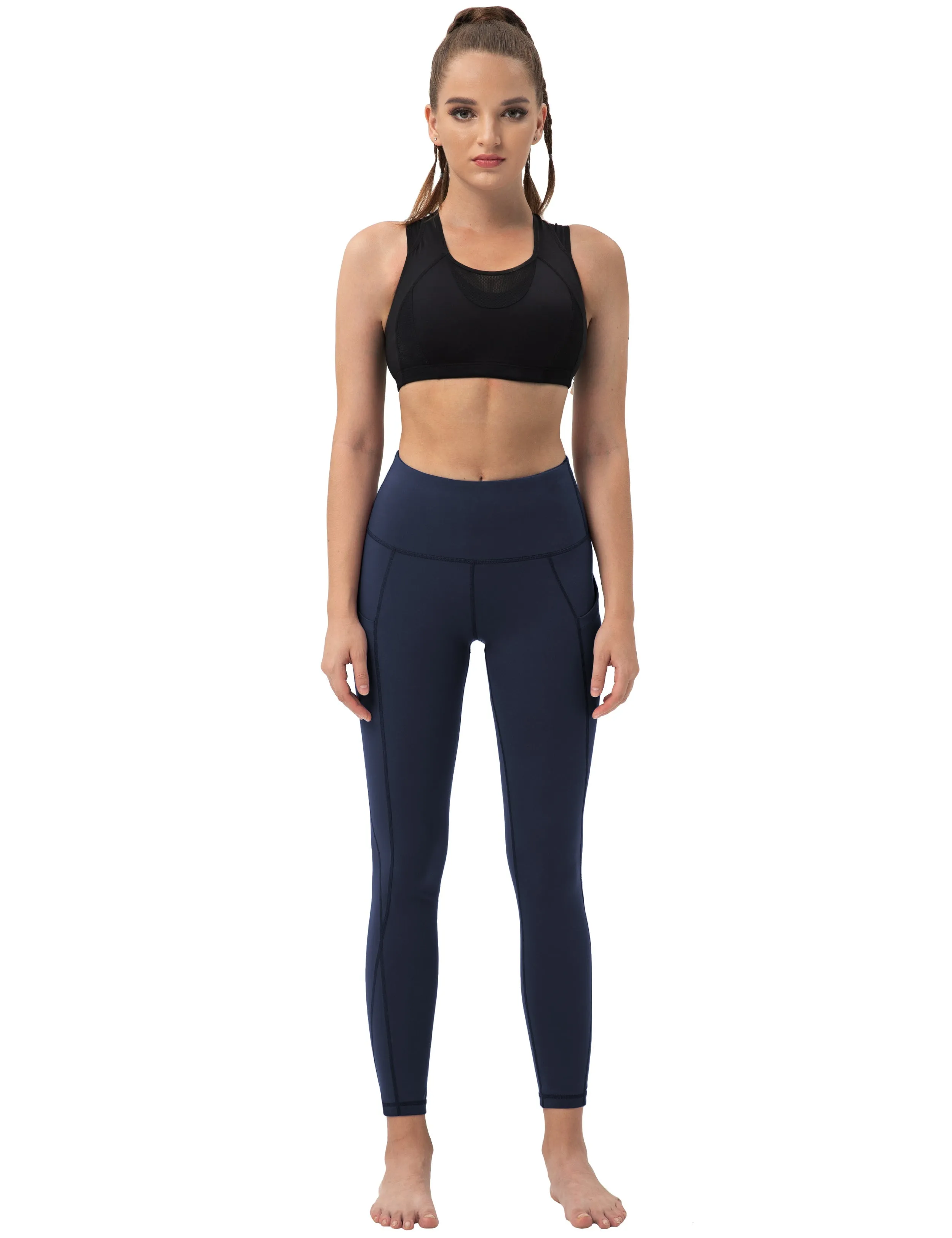 High Waist Side Pockets Jogging Pants darknavy_Jogging