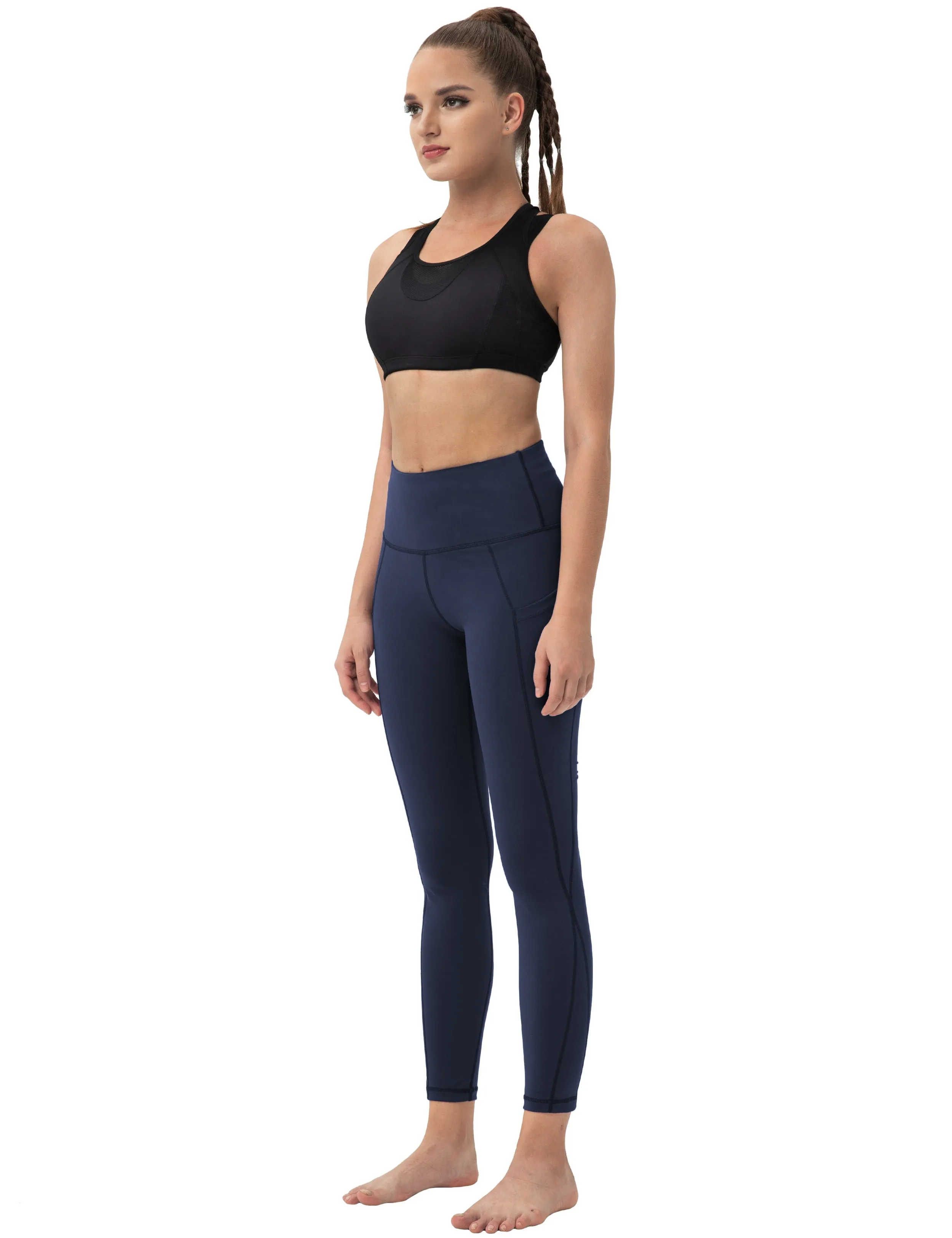 High Waist Side Pockets Jogging Pants darknavy_Jogging