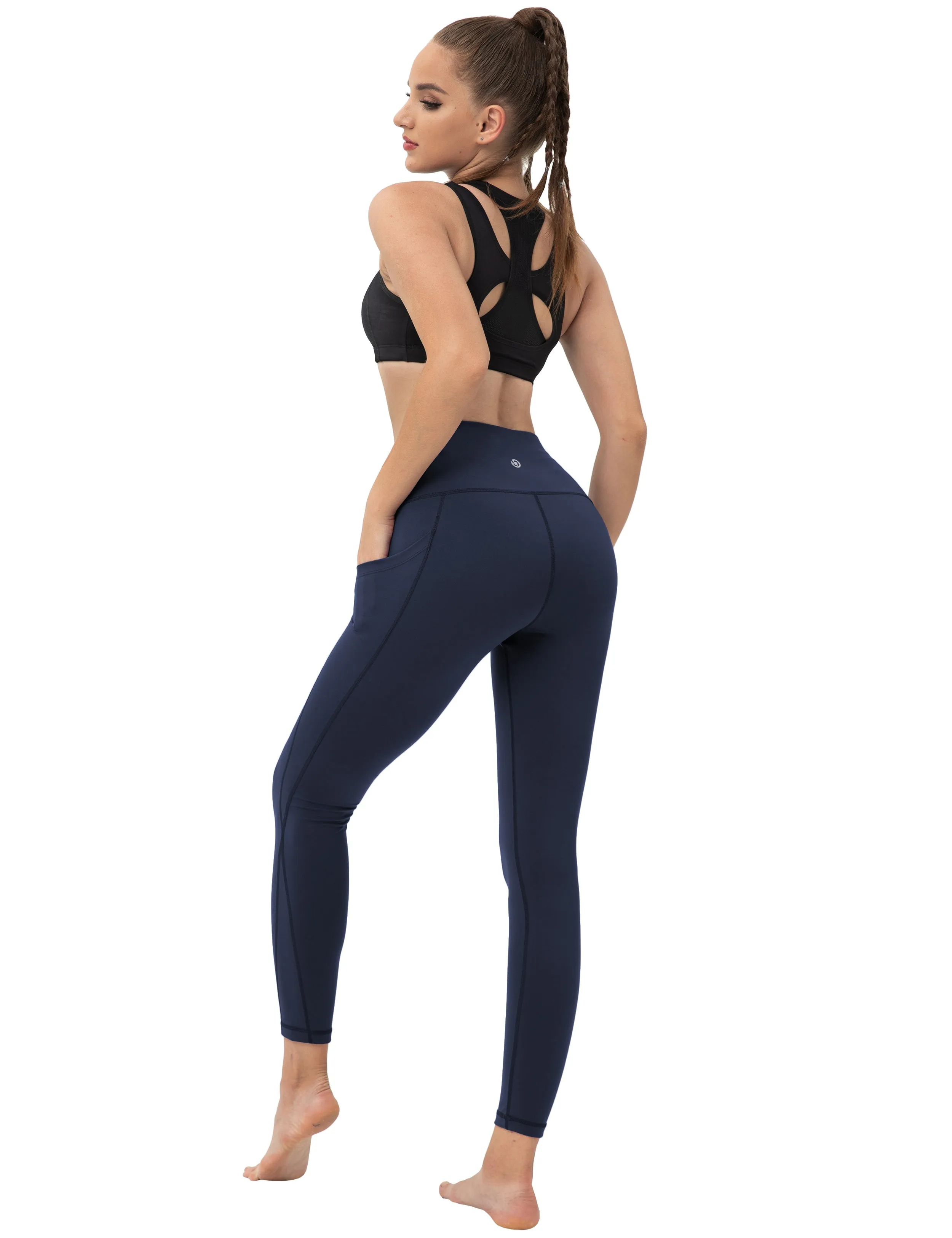 High Waist Side Pockets Jogging Pants darknavy_Jogging