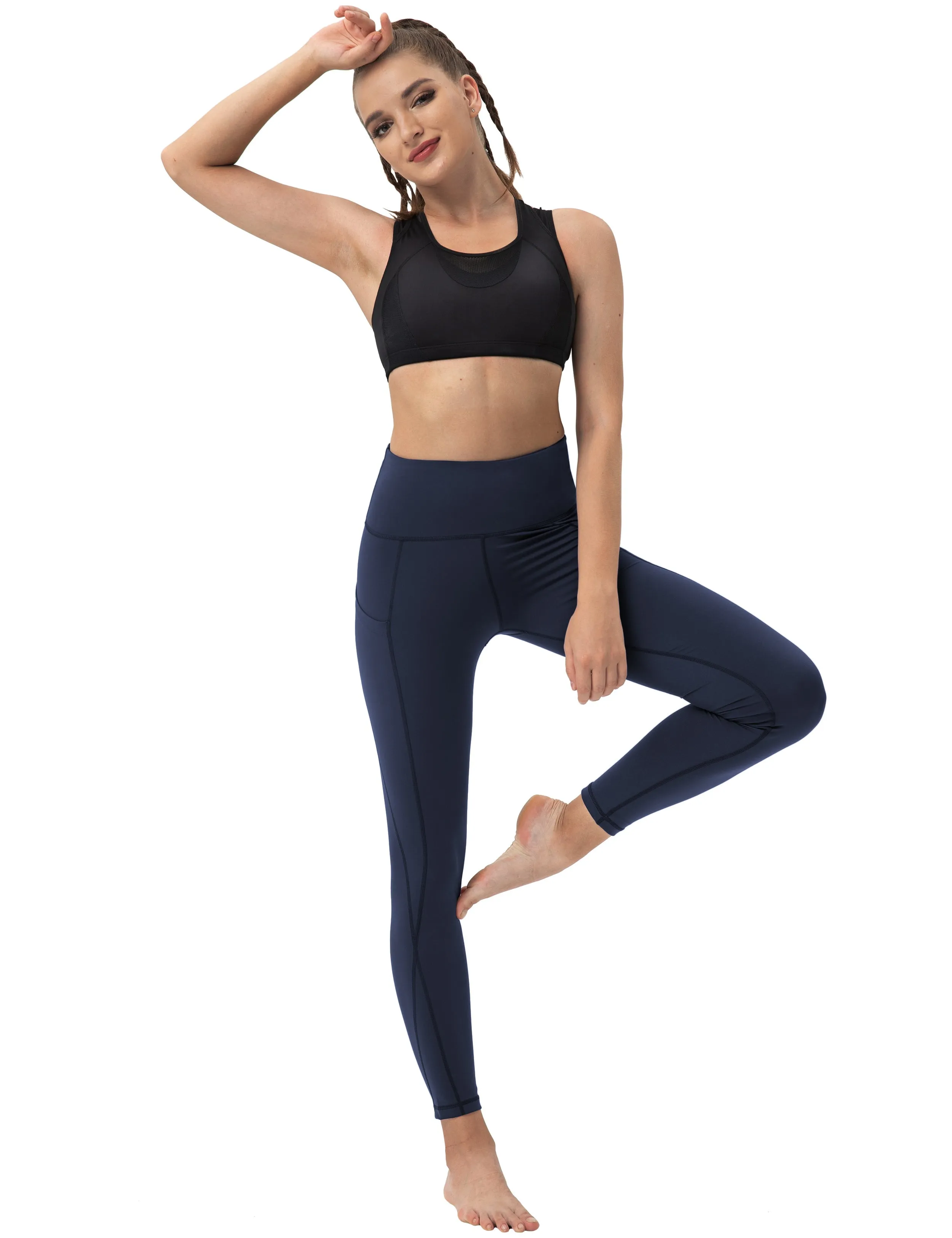 High Waist Side Pockets Jogging Pants darknavy_Jogging
