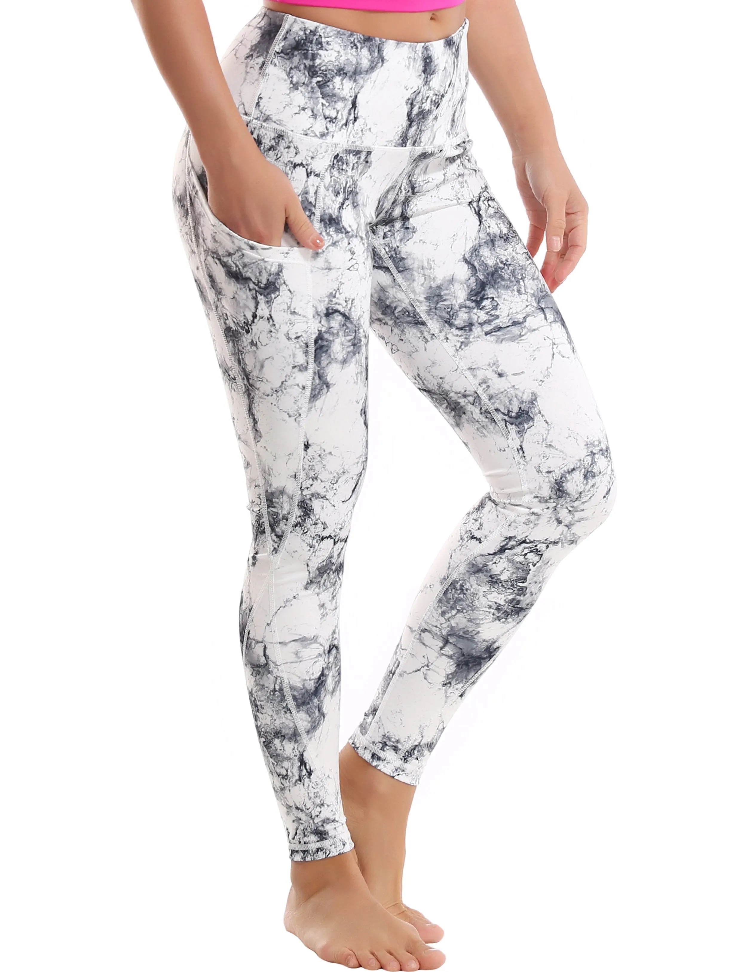 High Waist Side Pockets Running Pants arabescato ins_Running