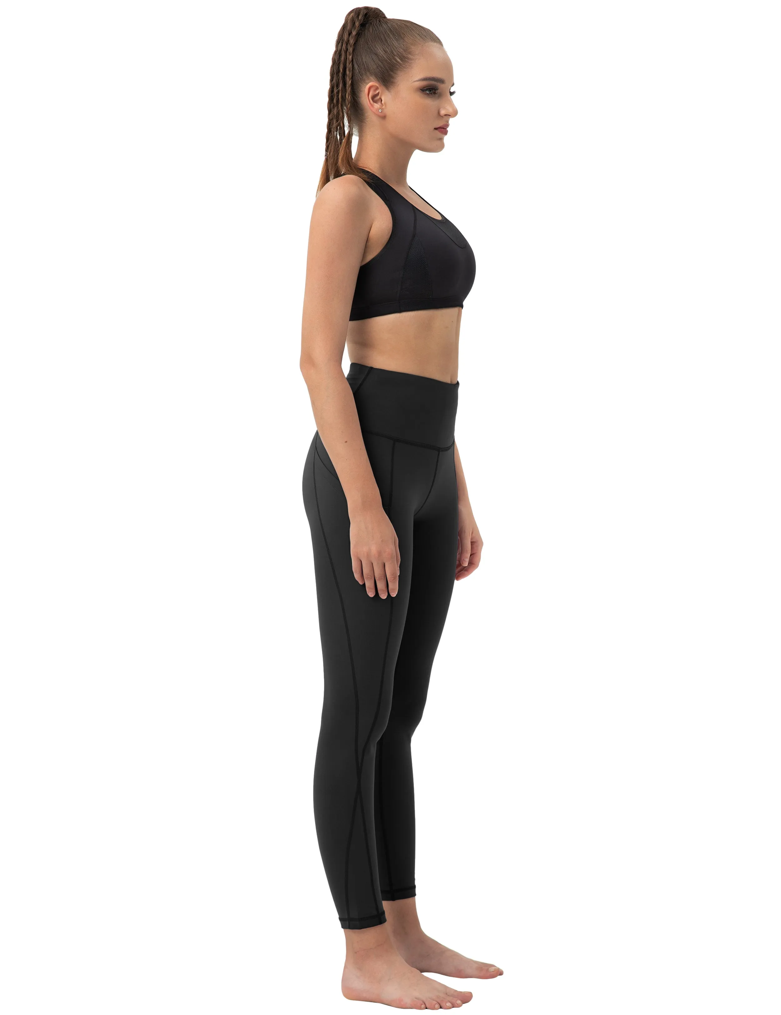 High Waist Side Pockets Running Pants black_Running
