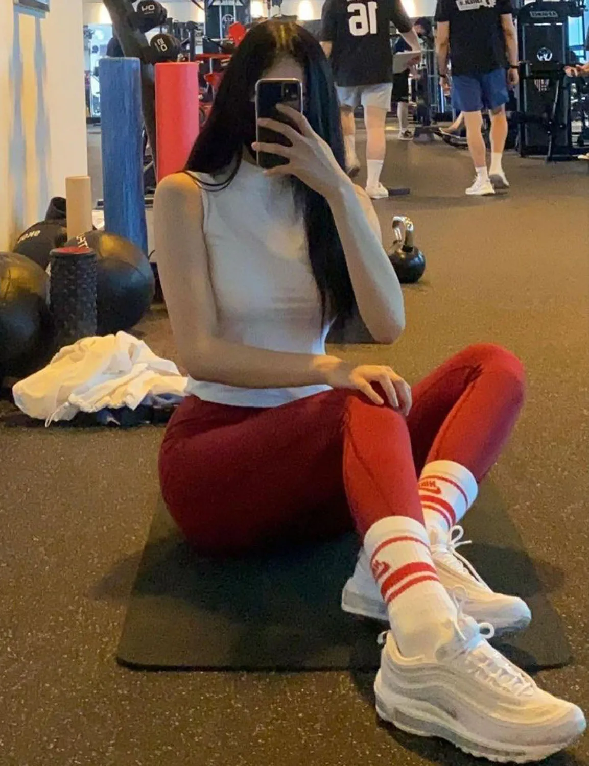 High Waist Side Pockets Running Pants cherryred ins_Running