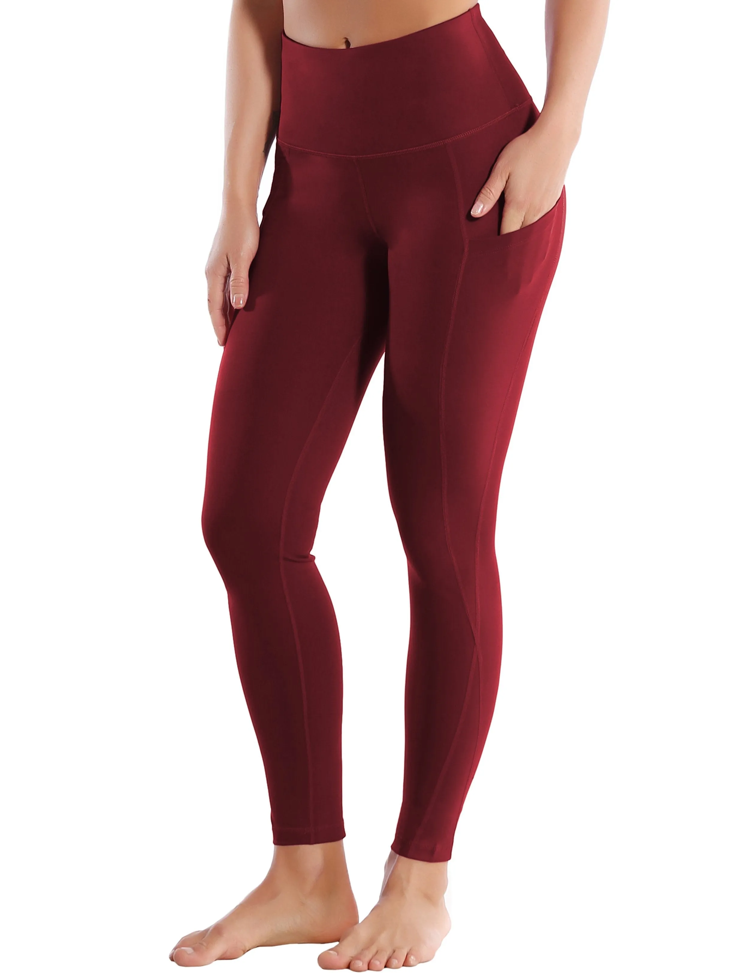 High Waist Side Pockets Running Pants cherryred ins_Running