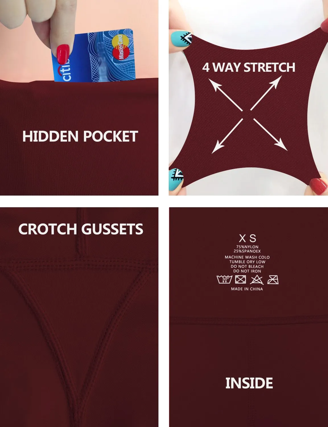 High Waist Side Pockets Running Pants cherryred ins_Running