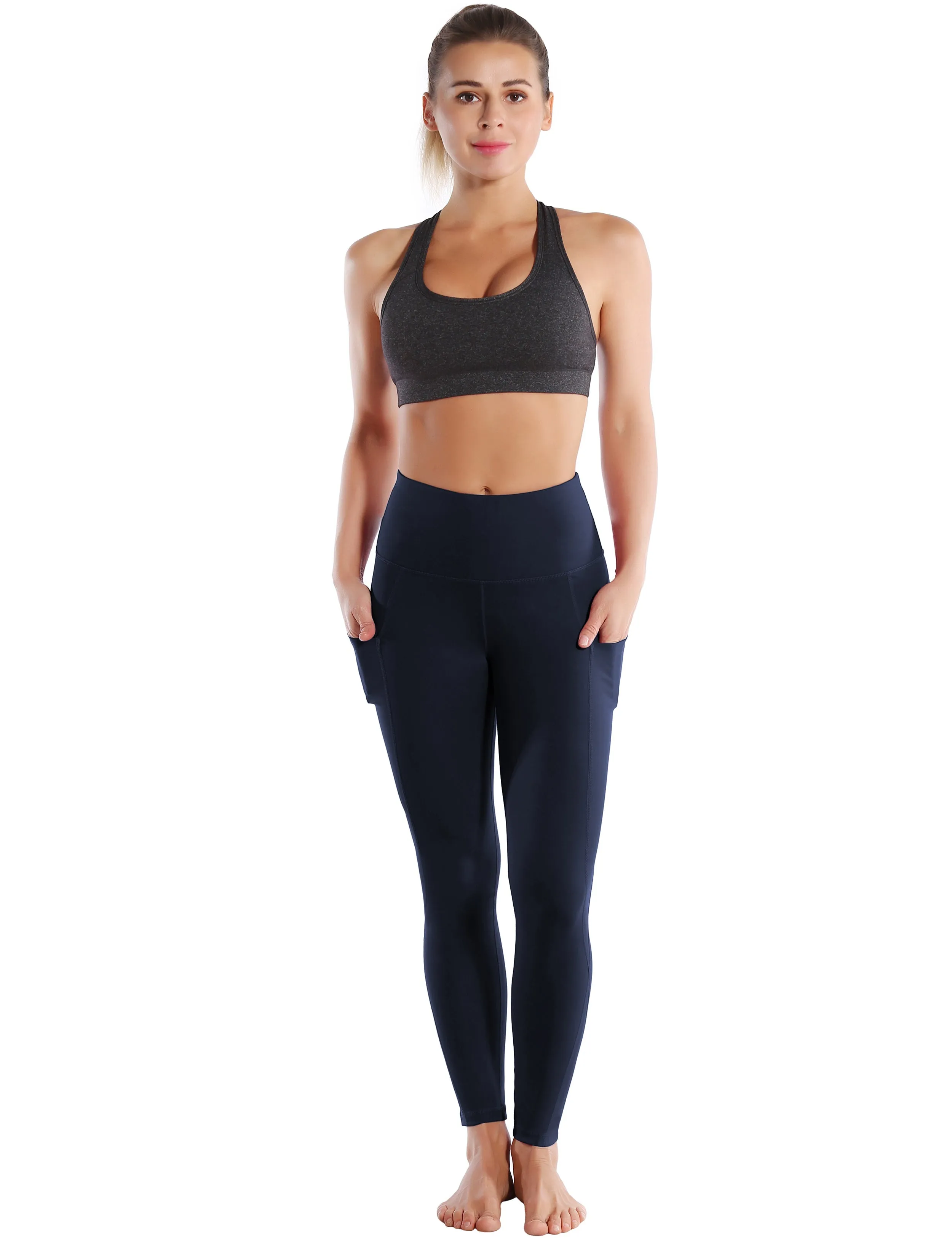 High Waist Side Pockets Running Pants navyblue_Running