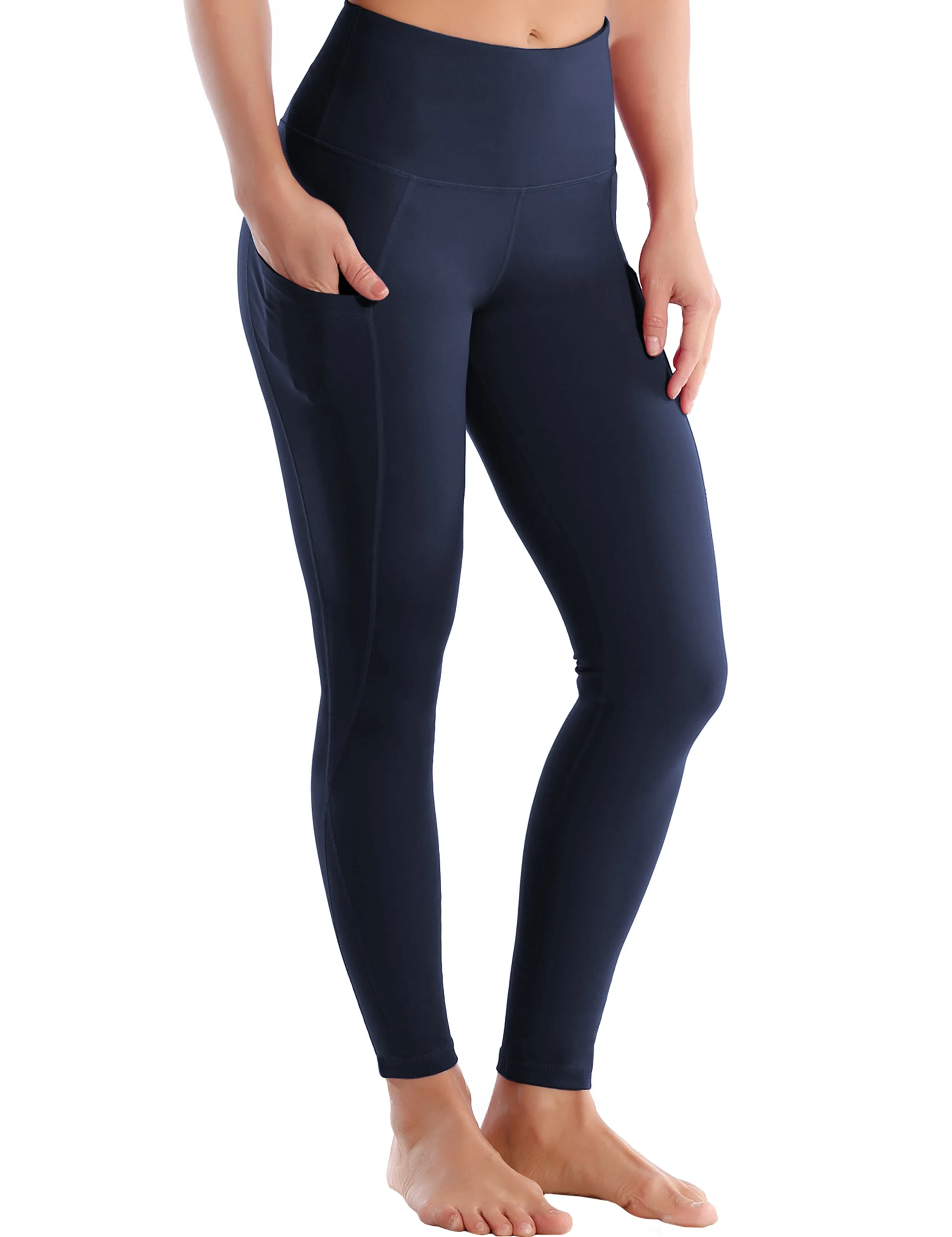 High Waist Side Pockets Running Pants navyblue_Running