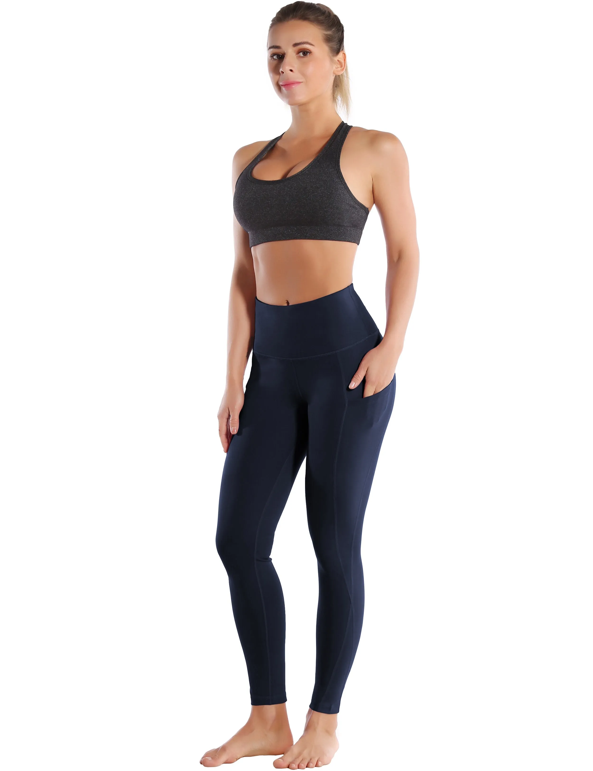 High Waist Side Pockets Running Pants navyblue_Running