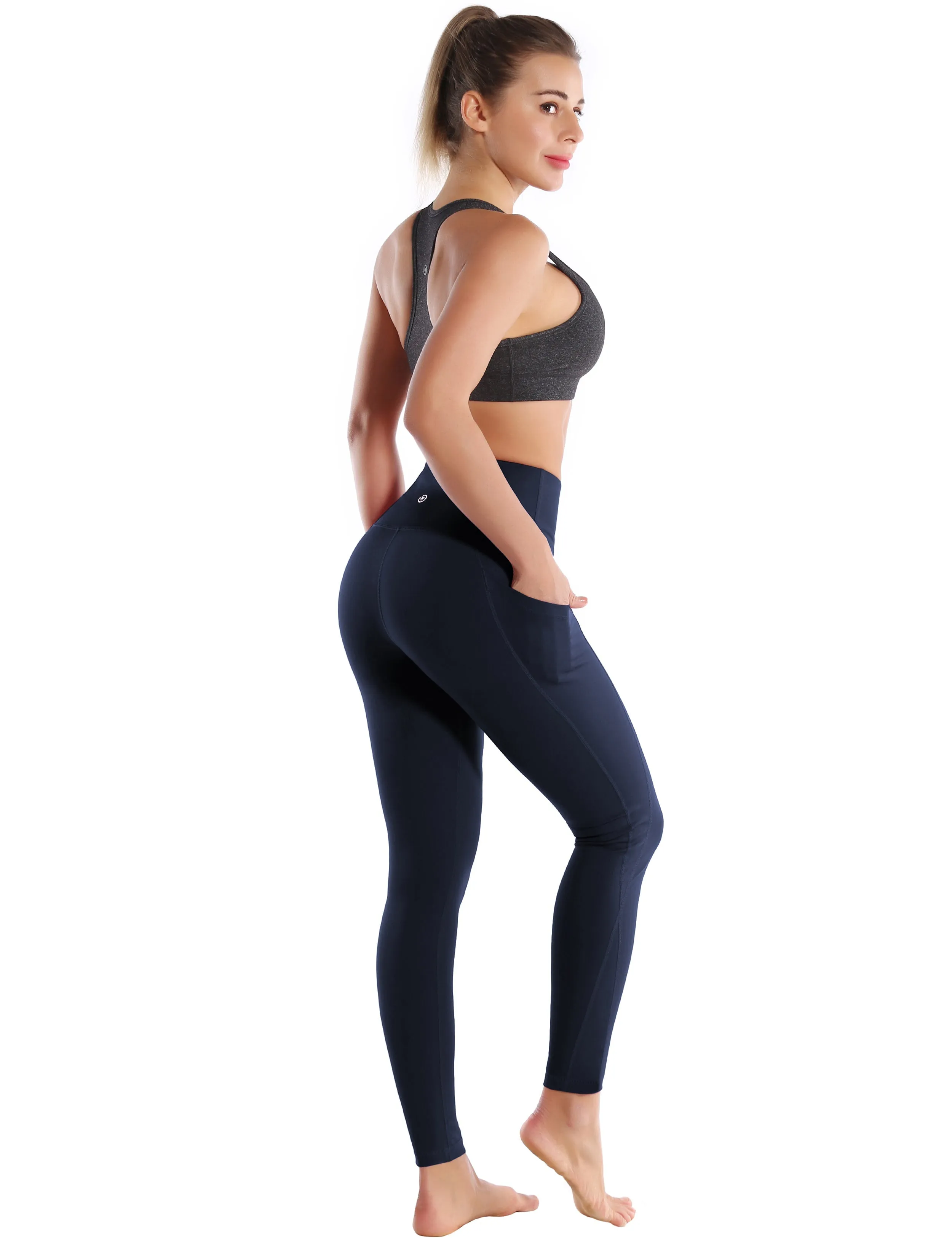 High Waist Side Pockets Running Pants navyblue_Running