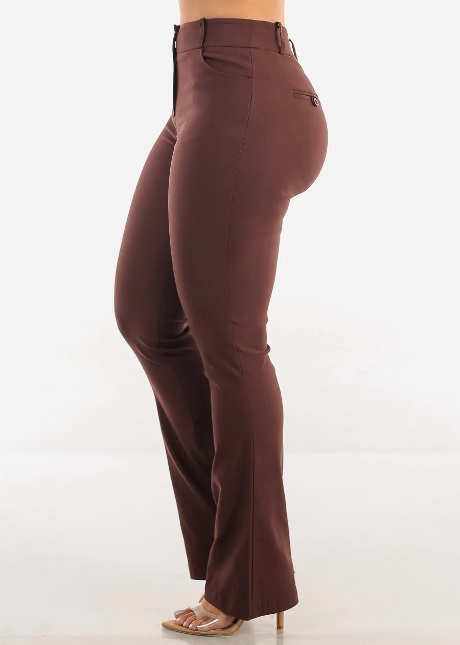 High Waist Stretch Bootcut Dress Pants Brown