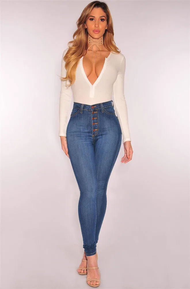 High Waist Stretch Slim Denim Skinny Pants