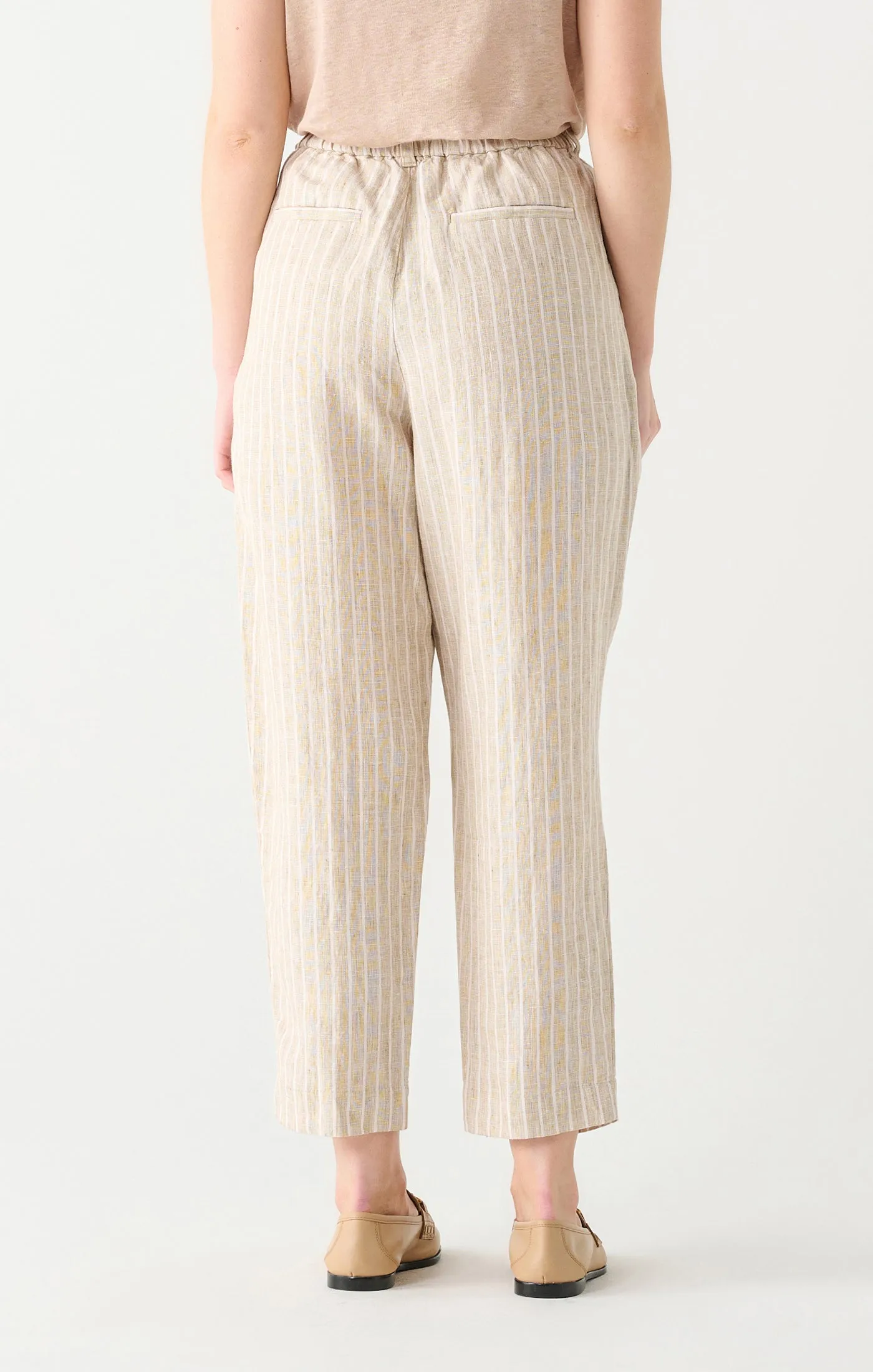 High Waist Tapered Linen Pant in Taupe/ Cream Stripe