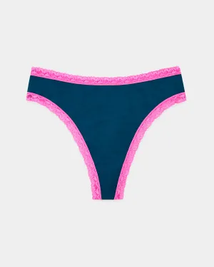 High Waist Thong - Midnight Neon Pink