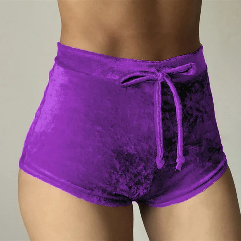 High Waist Velvet Drawstring  Booty Shorts