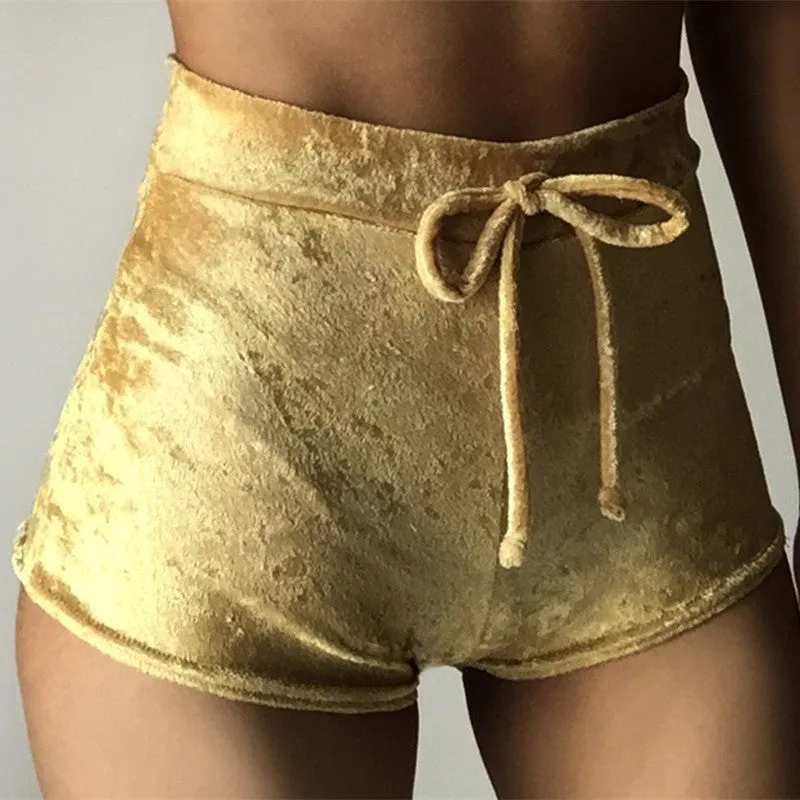 High Waist Velvet Drawstring  Booty Shorts