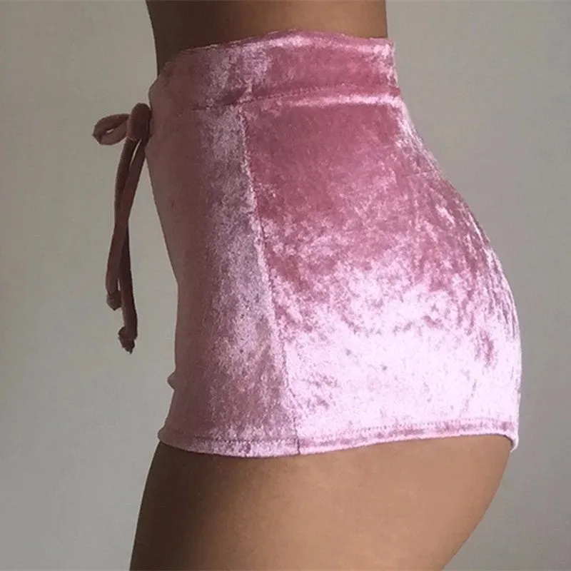 High Waist Velvet Drawstring  Booty Shorts
