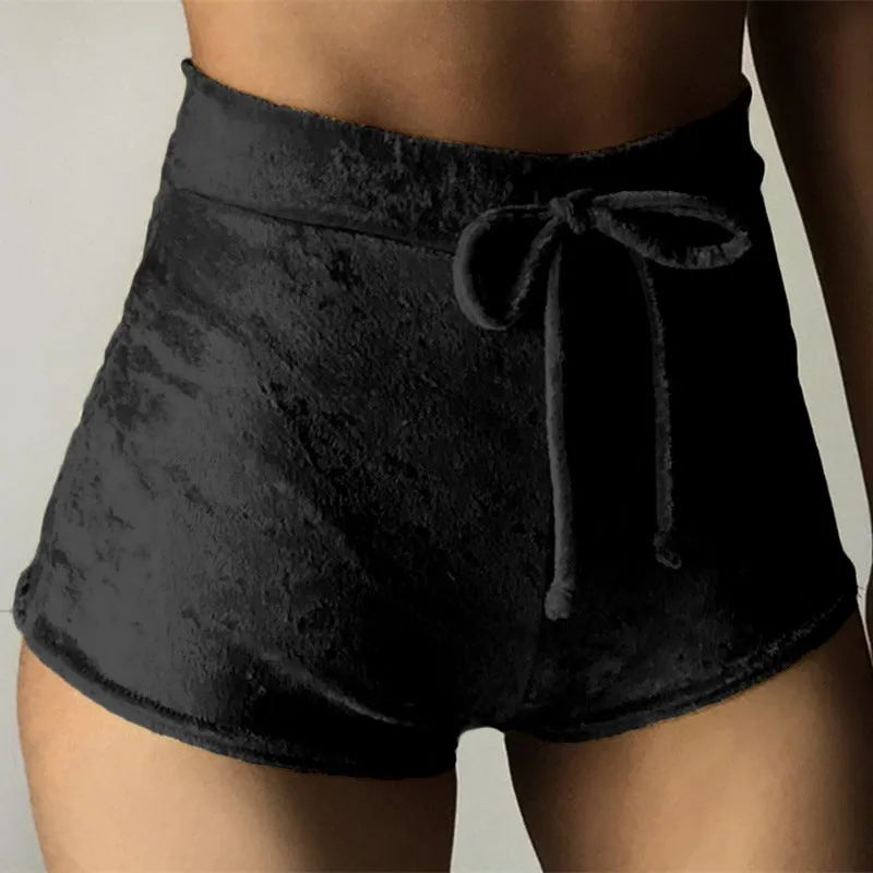High Waist Velvet Drawstring  Booty Shorts