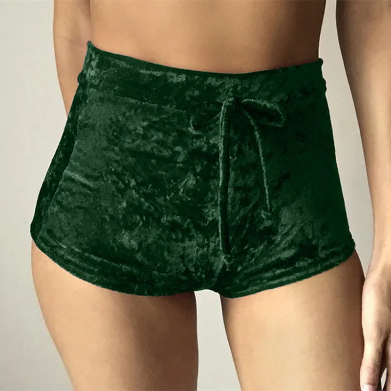 High Waist Velvet Drawstring  Booty Shorts