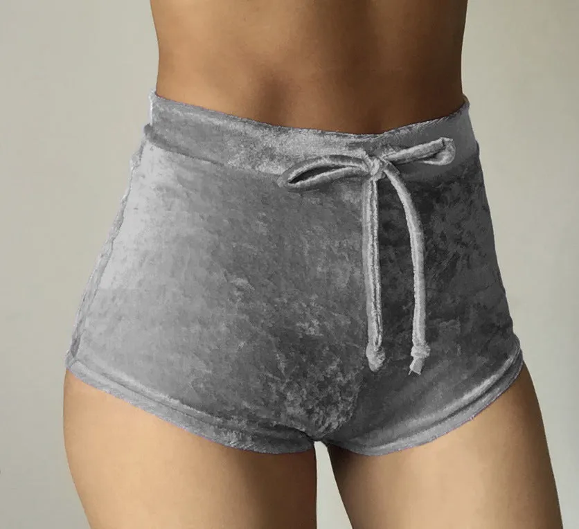 High Waist Velvet Drawstring  Booty Shorts