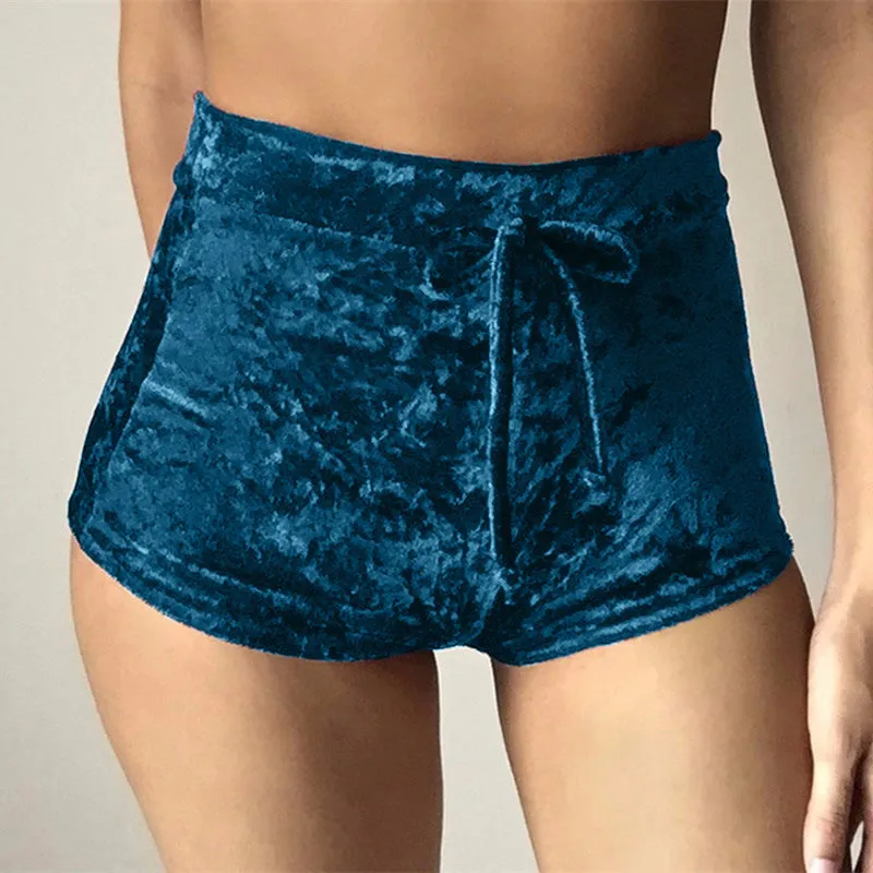 High Waist Velvet Drawstring  Booty Shorts