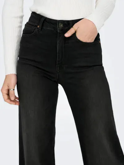 High Waist Wide Leg Jean - Washed Black