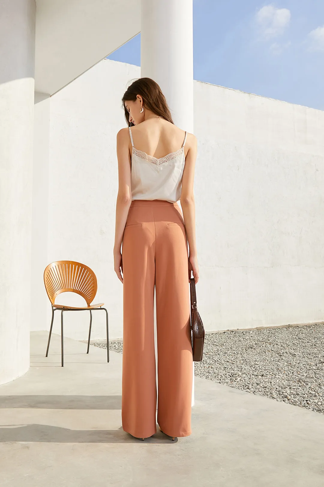 High waist wide leg pants | Coral Orange Pants | Street wide leg pants