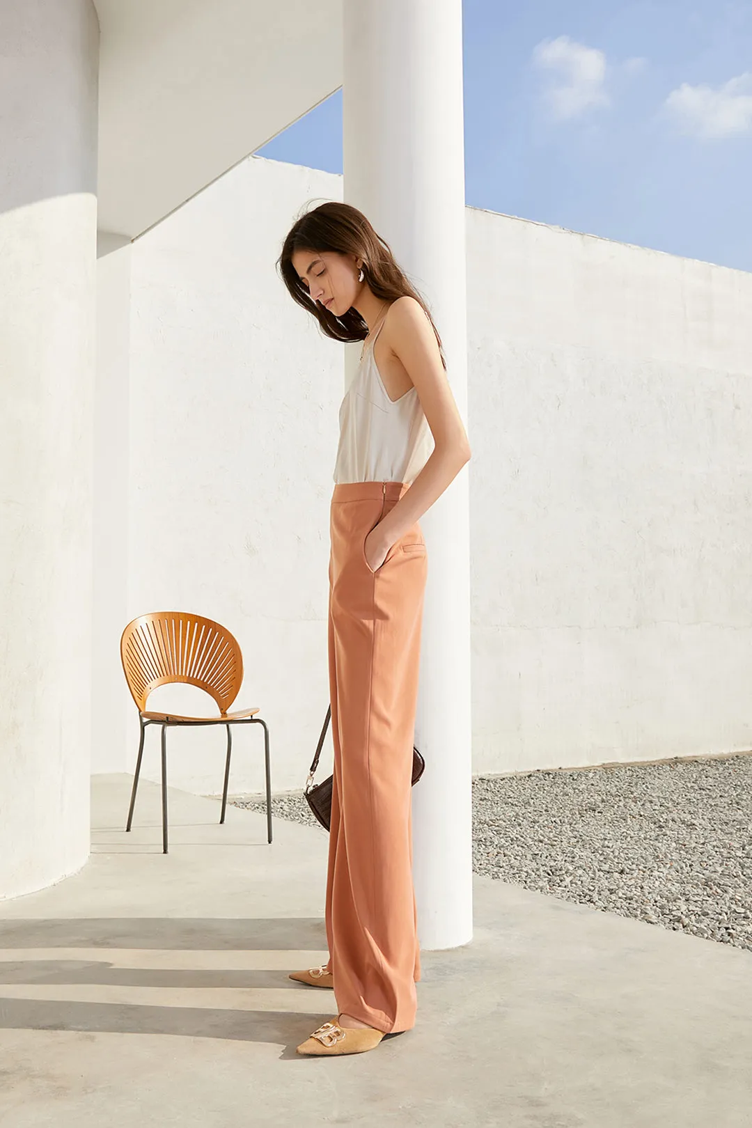 High waist wide leg pants | Coral Orange Pants | Street wide leg pants